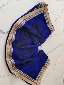 Royal Blue Saree with Black Floral Print