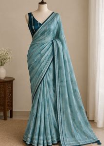 Tissue Blue  Saree with Gold Accents