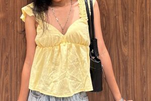 Cute Yellow Ruffle Strap Tank Top