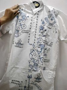 Men's White Kurta with Ganesha Print