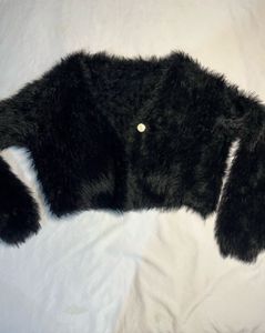 Black Fuzzy Cropped Cardigan
