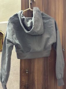 Grey Cropped Zip-Up Hoodie