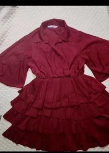 Maroon Ruffled Tiered Mini Dress