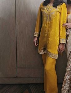 Yellow Embroidered Kurta with Pants