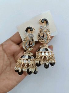Peacock Meenakari Pearl Jhumka