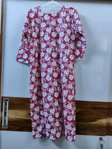 Red &amp; White Floral Kurta Set- 40 Size