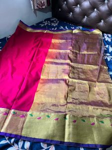 Rani Pink &amp; Royal Blue Paithani  Saree with Blouse