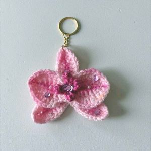 Crocheted Black Handbag with Flower Charm