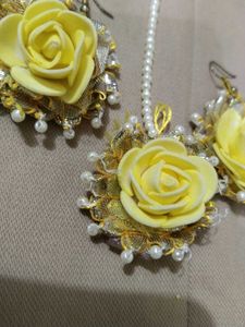 Handmade Yellow Rose &amp; Pearl Jewellery Set