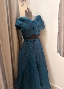 Teal Organza Lehenga Set