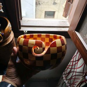 Wooden handmade chessboard pattern Bowl