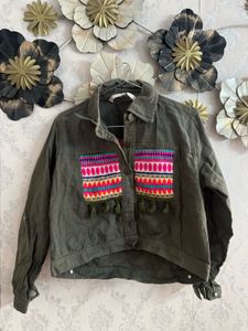 Embroidered Olive Green Jacket