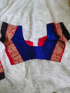 Beautiful Rani pink Saree with Blue Blouse