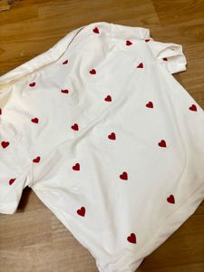 White T-Shirt with Red Hearts
