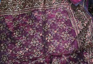 Maroon Embroidered Net Saree