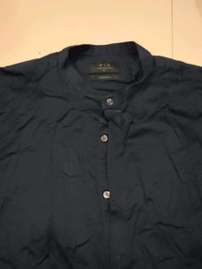 Men's Dark Blue Band Collar Shirt