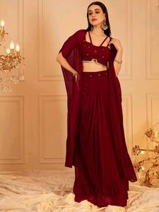 Elegant Maroon Ethnic Gown with Cape