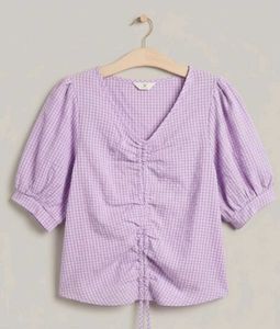 Chic Lavender Gingham Ruched Top