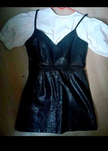 Black Faux Leather Strap Dress