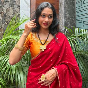 Red Saree with Gold embroidery