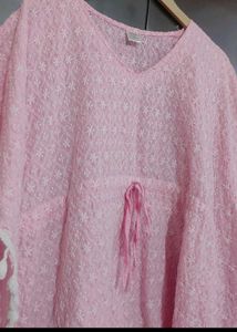 Light Pink Chikan Stuff Tunic For 38 Bust