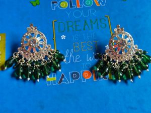 Elegant Green Stone Jhumka Earrings