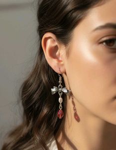 Bow &amp; Red Drop Earrings