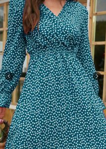 Teal &amp; White Polka Dot Empire dress