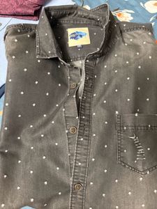 Men's Grey Polka Dot Denim Shirt