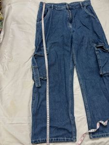 Women denim cargo jeans pants