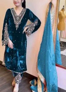 Elegant Teal Velvet Kurta
