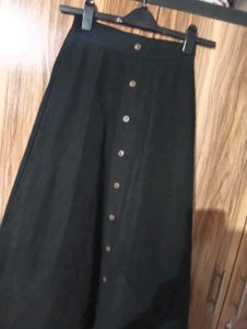Classic Black A-Line Button-Front Skirt