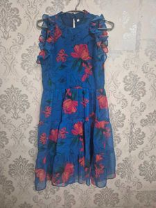 Blue Floral Tiered Ruffle Dress