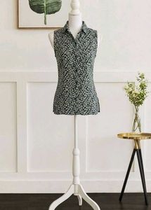 Sleeveless Floral Button-Up Top
