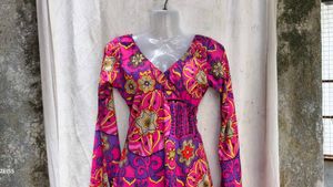 7307. Groovy Retro Flower Print Dress