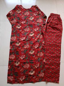 Red Floral Print Kurta Set