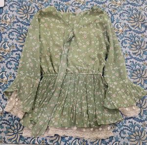 Chic Floral Print Pleated Tunic