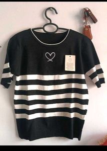 Striped Black &amp; White Korean Top