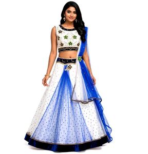 White &amp; Blue Lehenga Choli