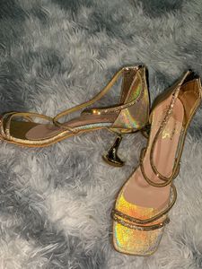 Sparkling Gold Strappy Heels