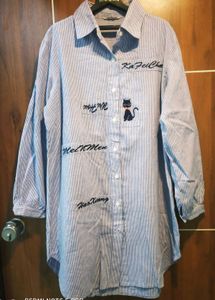 Cute Cat Striped Button-Up Shirt