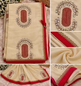 ✨ Elegant Cream Embroidered Saree | Like New ✨