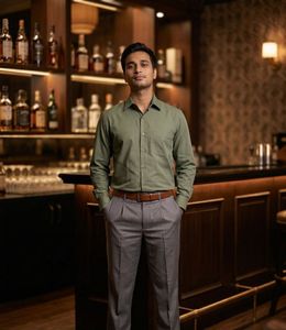 Men's Classic Olive Green Button-Up Shirt and pant