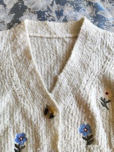 Cream Embroidered Knit Cardigan