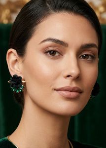 Emerald Green Floral Earrings And Ring