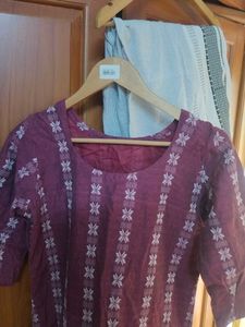 Maroon Cotton Kurta with Pants Set