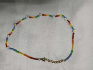 Rainbow Beaded Flower Choker Necklace