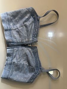 BERSHKA Wash Denim Corset Top