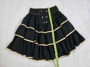 Black Tiered Skirt with Gold Trim waist 30