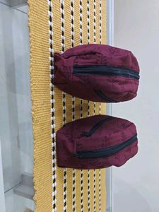 Set of 2 Burgundy Leaf Print Pouches